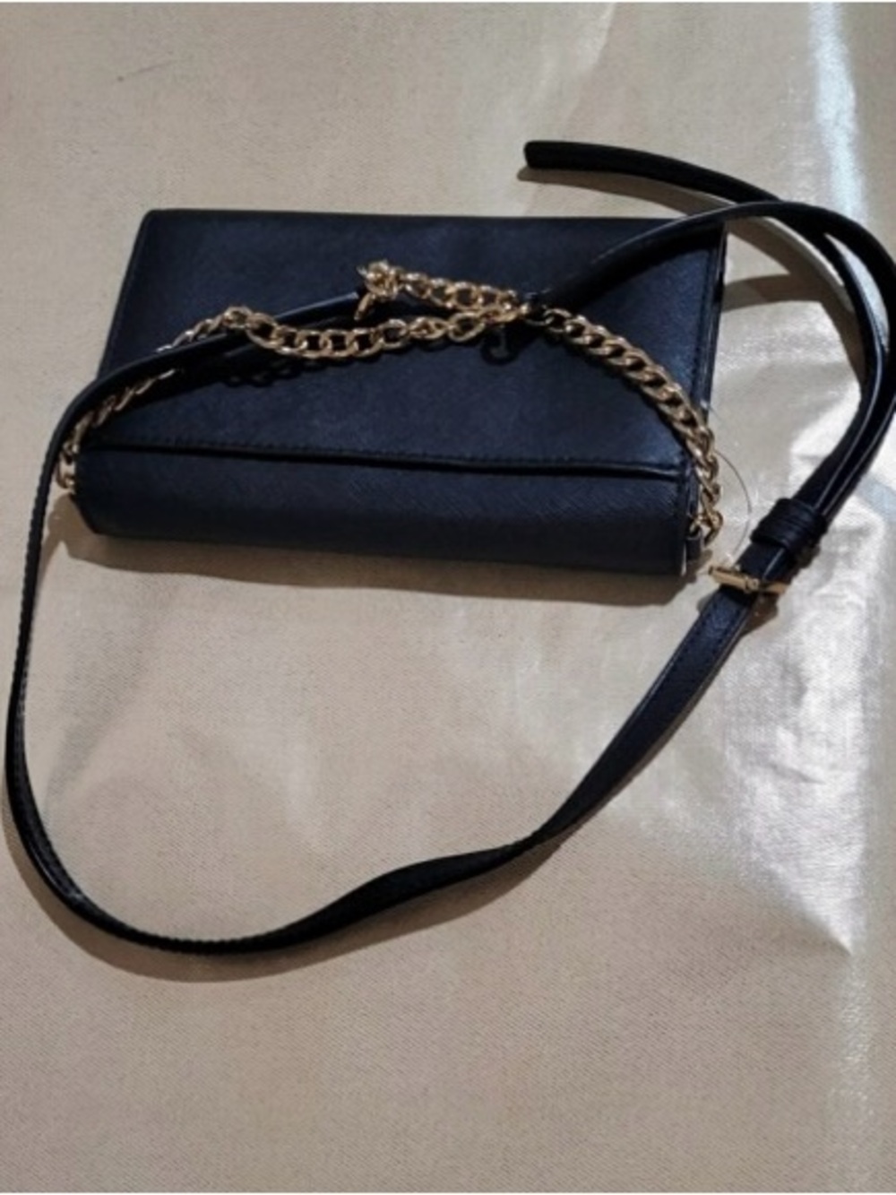 Women's Black Crossbody Bag with Gold Chain Strap